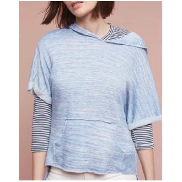 dolan Tops - ANTHROPOLOGIE DOLAN LEFT COAST Blue Short Sleeve Hoodie Sweatshirt Size L